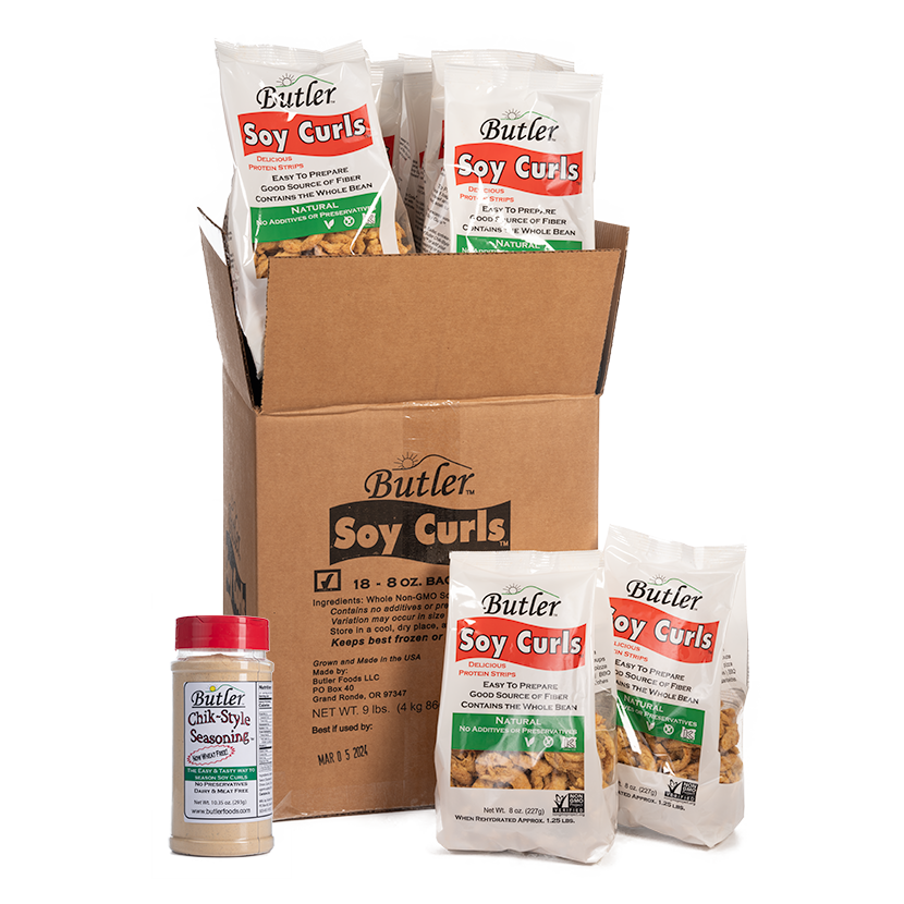 Butler Foods LLC: Soy Curls - 18 x 8 oz with 1 Jar Chik-Style 